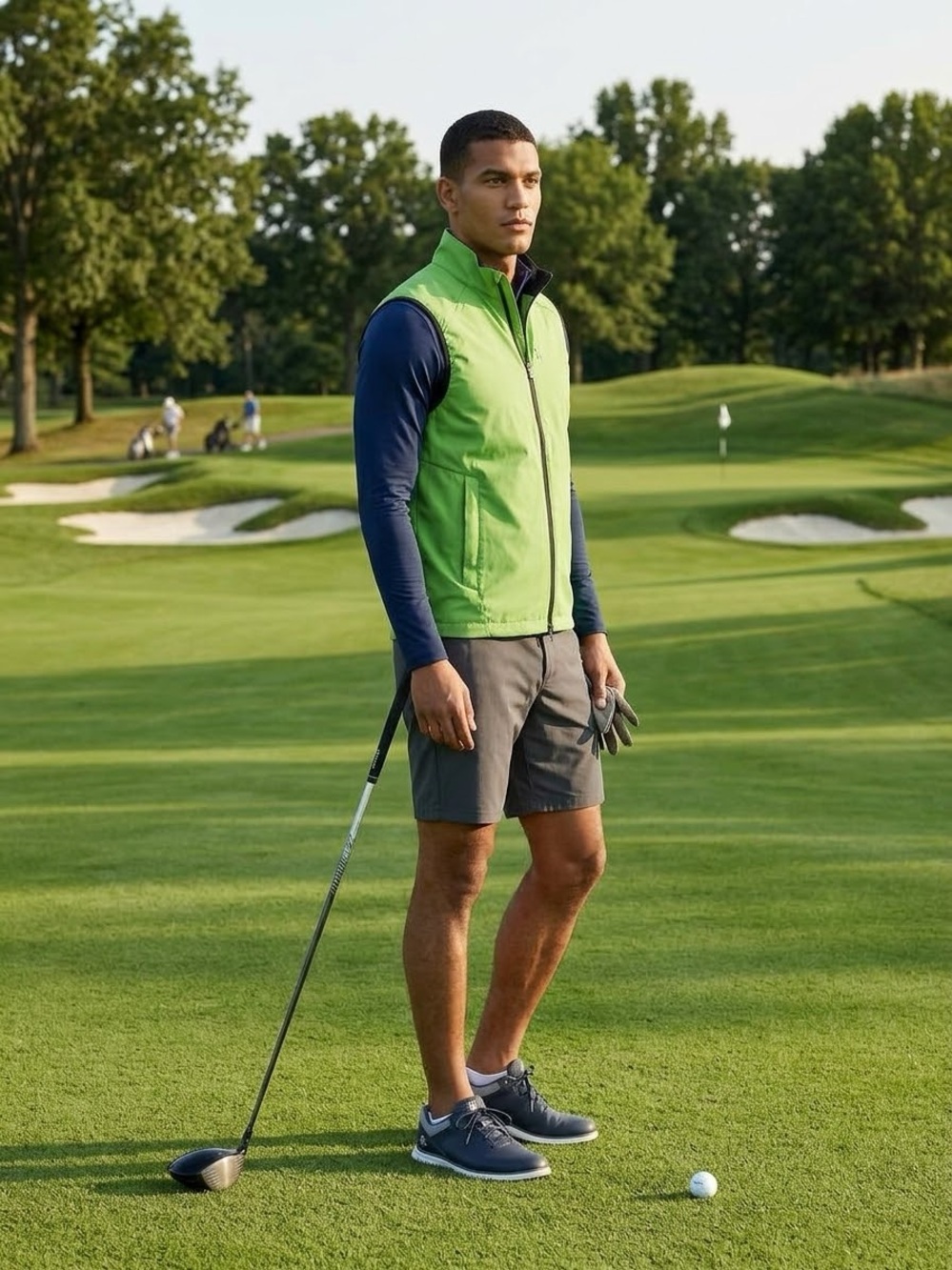 RLX Ralph Lauren Vibrant Lime Green Performance Golf Vest with Black Trim